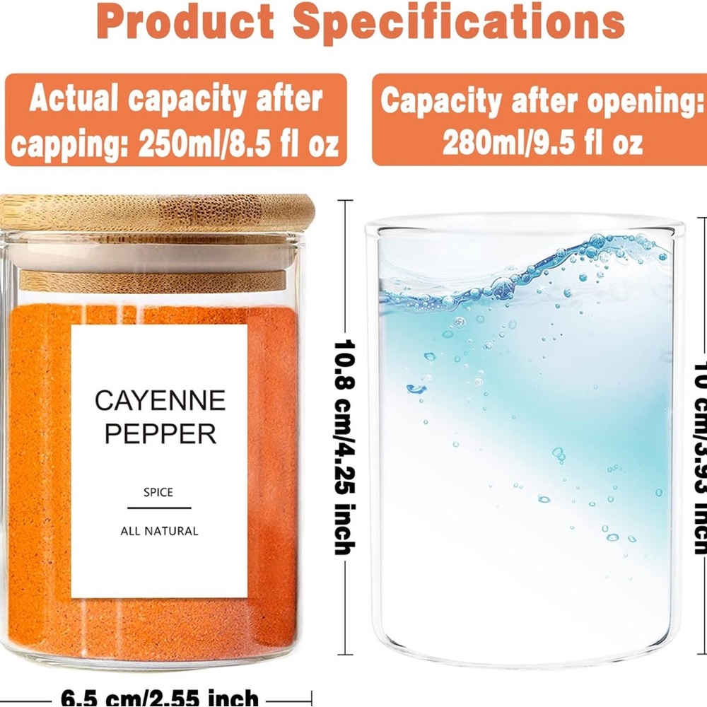 Glass Spice Jars - 12 Pieces
